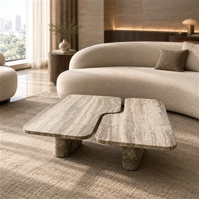 میز قهوه تراورتن خاکستری